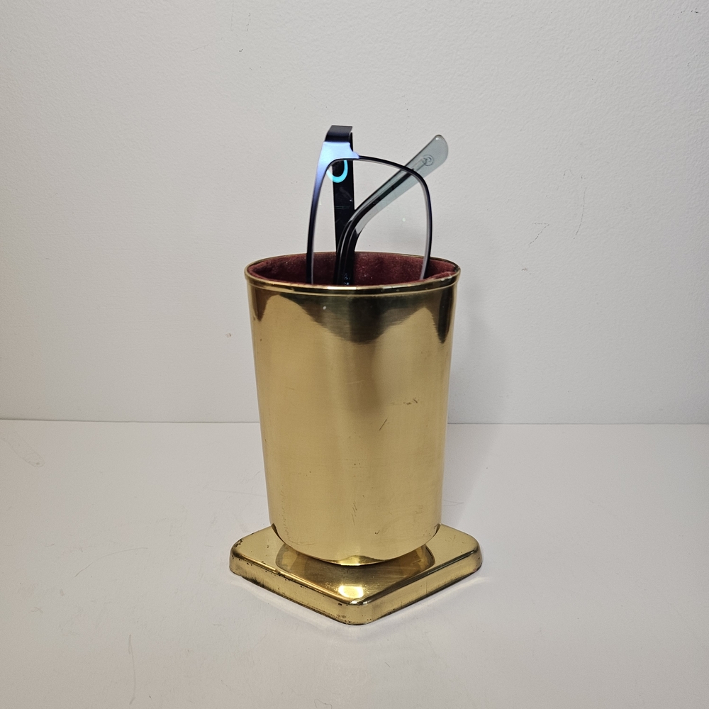 Vtg Brass Upright Eyewear Stand Desk organizer Office Vanity Eyeglasses Holder